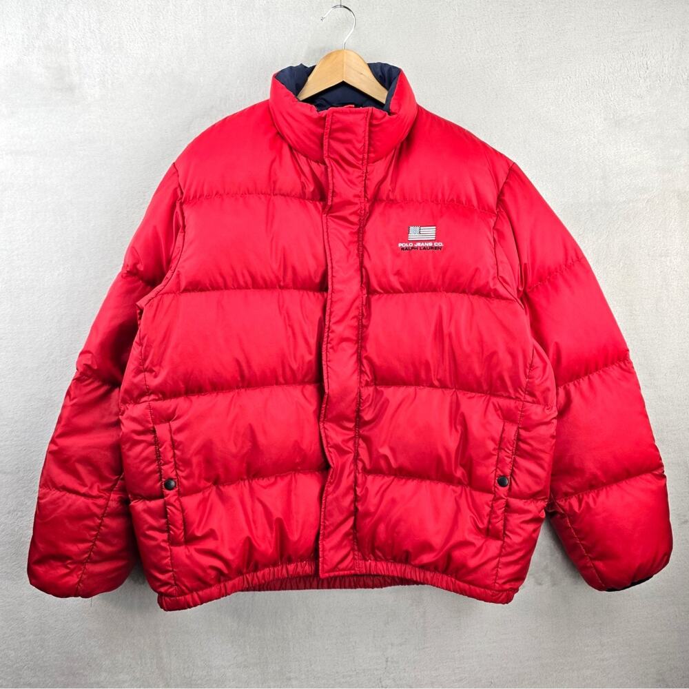 Polo Jeans Company Ralph Lauren Down Puffer Jacket Trek Tech Mens XL Red Vintage